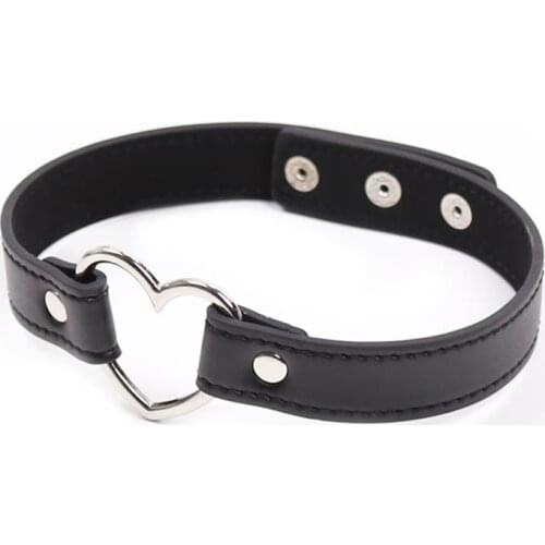 Love Heart-shaped Neck Collar Black PU Leather Sex Collar Slave Neck Ring Flirting Sex Toys For Couple Adult Games sex shop