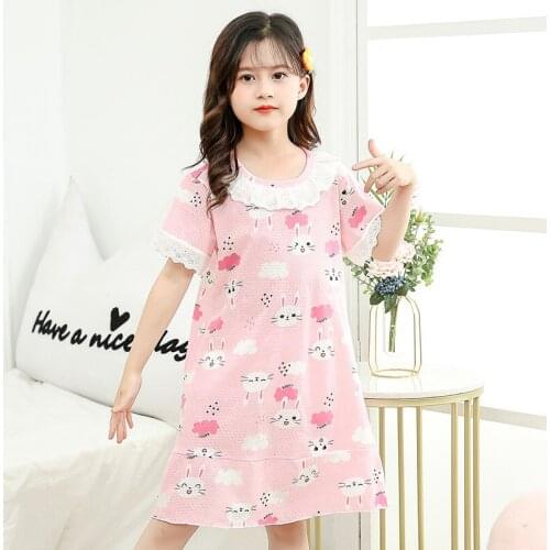Pajamas for Girl Lace Short Sleeve Cotton Night Dress Princess Style Children Home Clothing Pajama Sleepwear Childrens Dresses