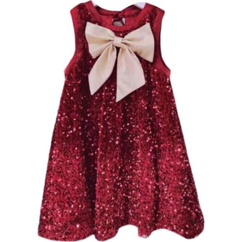 Baby girl vintage court style sequined princess dress kids bow birthday party sleeveless a-line dress