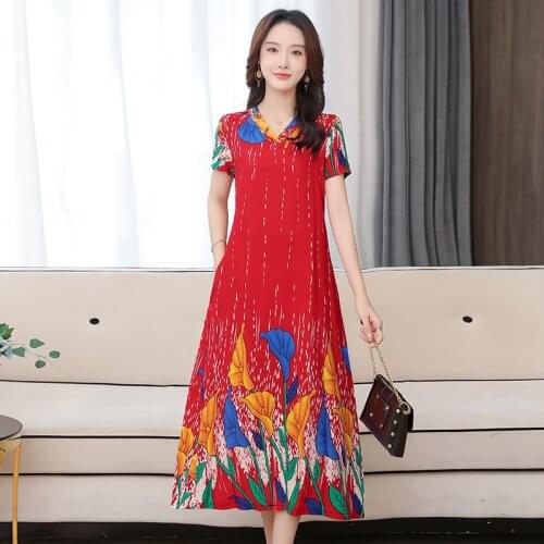 Dress Women cotton Floral Print Dress Vintage Beach Dress 2021 Women Floral Print Short Sleeve Dresses Plus Size