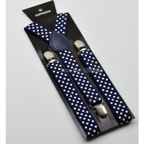 Free shipping women/men/adult Braces Elastic Polka Dot Slim nave bule Suspender 1inch wide mix Y- back Suspenders Wholesale D02