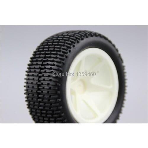 Pre-Glued 4pcs 1/10 Buggy Tires Tyre Lineae(Off-Road) 6 spoke White Wheel Rim fits for 1:10 4WD Buggy Car 1/10 Tire