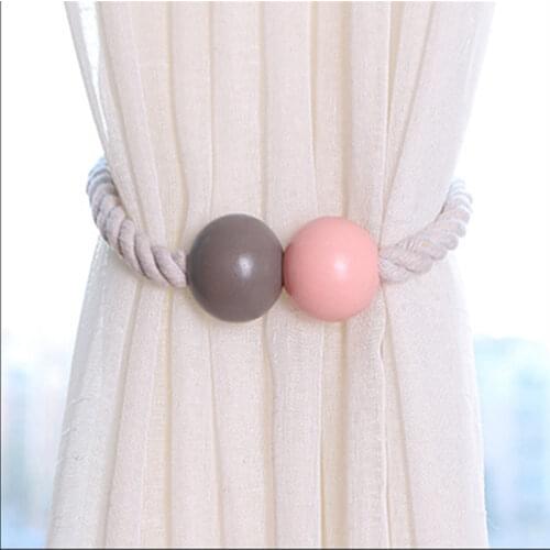Simple generous cotton thread wooden beads magnetic curtain buckle waist buckle curtain accessories home decoration
