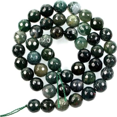 Natural Stone Faceted Gem Green Agates Transparent Charm Loose Beads For Jewelry Making Needlework Bracelet DIY Strand 4-12MM