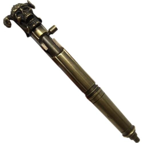 Deluxe Brass Skull Head Gel Pen Created Art Metal Pen Birthday Gift Gel Pen