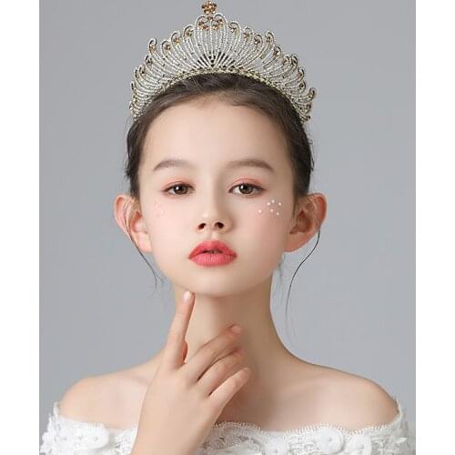 Champagne Gold Silver Color Luxury Rhinestone Children Tiaras And Crowns Wedding Hair Accessories Kids Headdress Party Gifts
