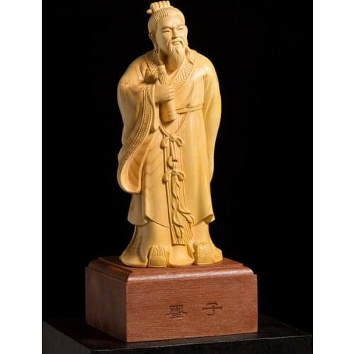 19cm Mo-tse Sculpture Mozi Wood Carving Chinese Historical Figures Hand Carved Solid Wood Small Ornament Man Gift