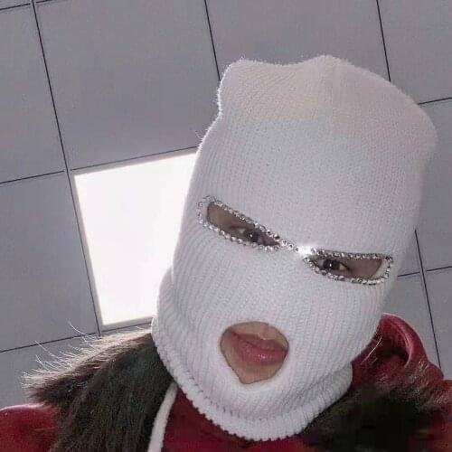 Shining Diamond Balaclava Mask Hat For Women Pink Party Hip Hop Ski Mask Unisex Sport Knitted Fleece Cold Weather Full Face Mask