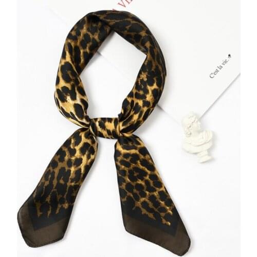 Yishine New Style 70x70cm Women Multifunction Polyester Silk Scarf Sexy Leopard Prints Satin Small Square Wraps Scarves Shawl
