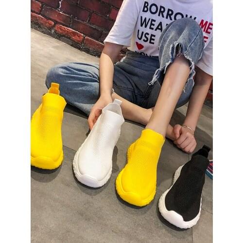 Korean Women Vulcanize Shoes 2020 Spring Autumn Breathable Comfortable Socks Shoes Women Flats Soft Fashion Women Casual Shoes
