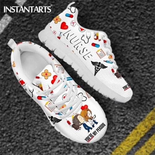 INSTANTARTS White Black Nurse Shoes for Womens Greys Anatomy You Are My Person Print Breathable Mesh Sneakers Flats Footwear
