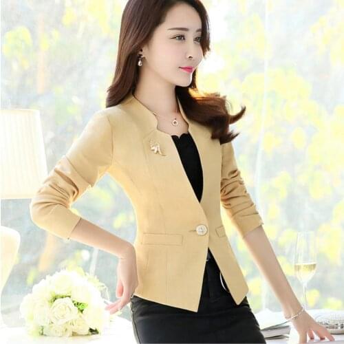 Fashion Spring Autumn Blazers And Jackets Female Long Sleeve One Button Female Pink Black White Coat Women Outerwear Work Wear