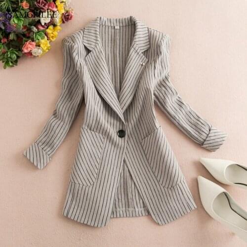 Fashion Striped Printed Blazer Women New 2020 Spring Casual Three quarter Sleeve Coat Korean Style Single Button Blazer Feminino