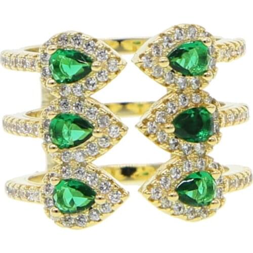 Elegant Women ring cubic zirconia green tear cz paved Rings Geometric Hollow Engagement Wedding Bands Gold Color Ring for Female
