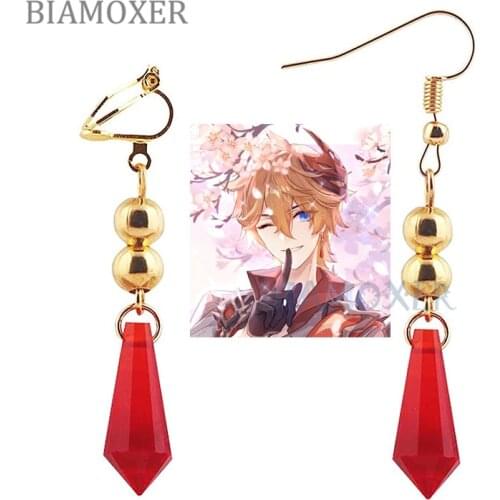 1 Pairs Genshin Impact Tartaglia Earrings Anime Game Hook Earrings Clip Cosplay Jewelry For Womens Girls