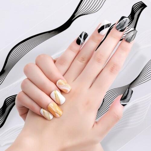 1pc Nail Sticker Classic Holographic White Black Gold Nail Art Stripe Sticker Nail Decals Manicure Decoration Packaging