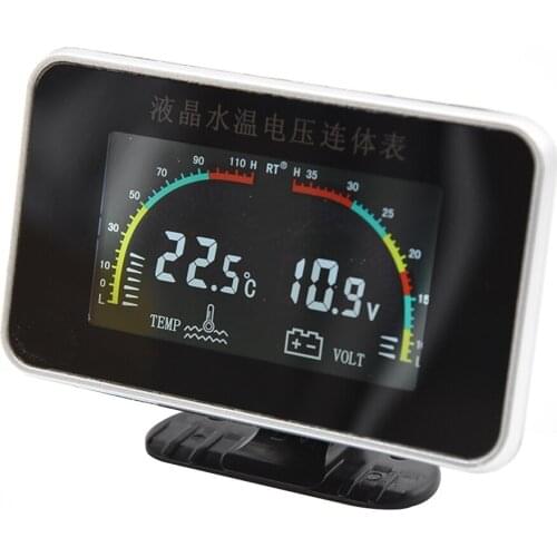 12-24V Car 2 in 1 LCD Digital Display Voltmeter Kits Gauge Water Temperature Meter Digital Water Temp Sensor Head Plug Voltmeter