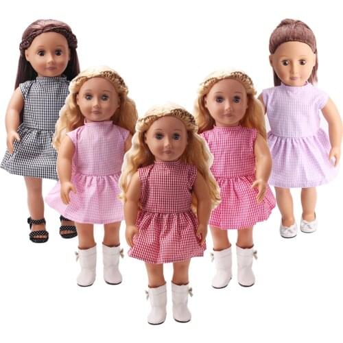 18 Inch American Doll Girls Simple Plaid Dress American Newborn Clothes Baby Toys Accessories Fit 40-43 Cm Boy Dolls Gift c121