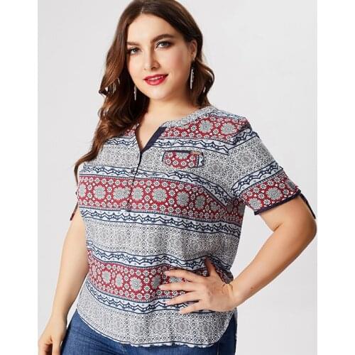 2020 Summer mom clothes Short sleeve Printed T-shirt fashion ladies Vintage elegant Plus Size Womens Tops