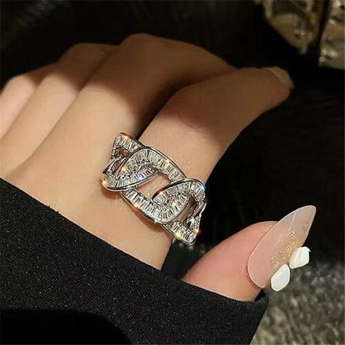 2021 New Arrival 14K Gold Plated Link Adjustable Rings For Women Zircon Wedding Rings