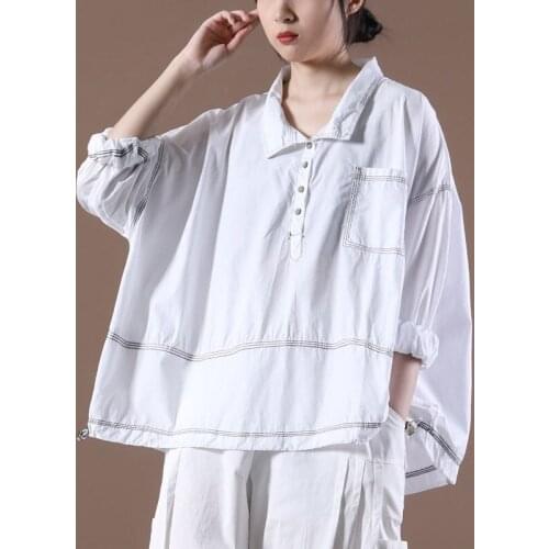 2021 Autumn New Korean Woman Loose Plus Size Blouse Lapel Pocket Hem Drawstring Oversized Shirt Lady White Black Cloak Top aq855