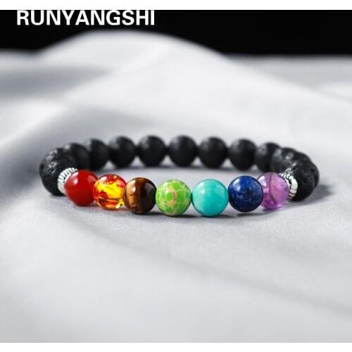 8mm Natural volcanic stone bracelet Reiki 7 Chakra Healing Beads Bracelet Black Lava Stretch Elephant Mala Buddha Bangles