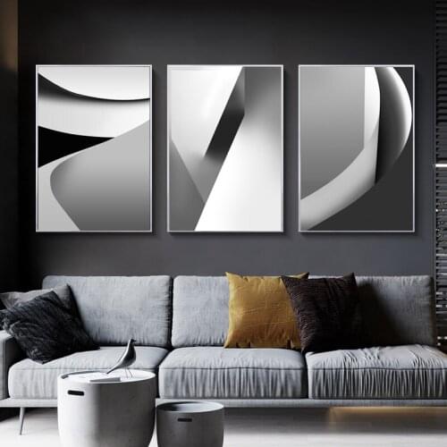 Abstract geometric art Canvas Painting Posters and Print Minimalist Wall Art Grey Pictures for Room Bar Office Hotel decor