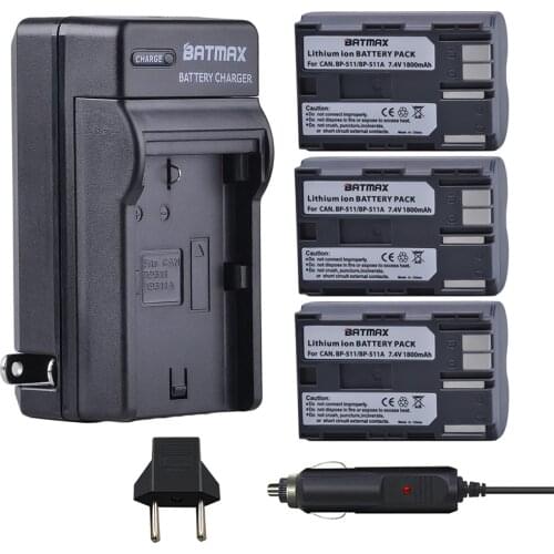 Batmax 3Pc BP-511A BP 511A BP511A BP-511 Camera Battery+Car Charger for Canon EOS 300D 10D 20D 30D 40D 50D D30 D60 5D G6 OS 30D