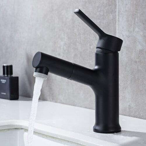 Black Pull Out Bathroom Basin Faucet Sprayer Nozzle Single Handle Sink Faucet Water Tap Hot Cold Mixer Water Taps