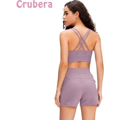 CRUBERA Cross Back Sexy Gym Breathable Sports Bra High Support Fitness Underwear Women Workout Running Push-up Training Bras