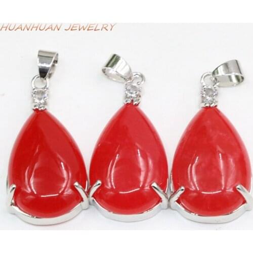 Elegant Charms Womens Chain Pendant Natural Stone Red Jades Stainless Steel Necklace & Pendants 26x34mm Statement Jewelry B3333