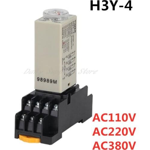 H3Y-4 Power-on Delay Rotary Knob 1S/5S/10S/30S/60S/3M/5M/10M/30M Timer Time Relay AC 110V 220V 380V 14 Pin with Base PYF14A