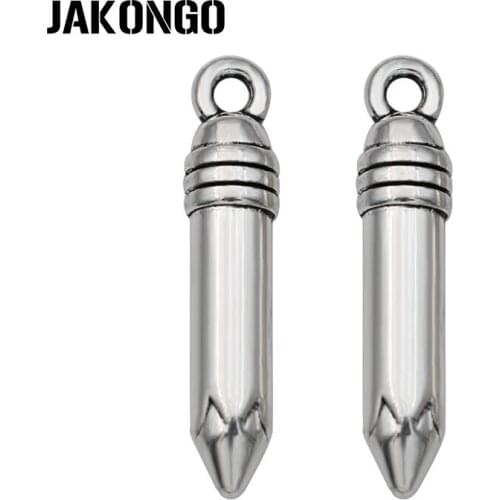 JAKONGO Antique Silver Plated Brush Pencil Charms Pendants for Jewelry Making Bracelet Necklace DIY 22x4.5mm 6pcs/lot