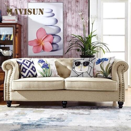 European Countryside Love-Seat Three-Seat Chesterfield Sofa Set Luxury Simplicity French Designer Living Room Lounge Couch