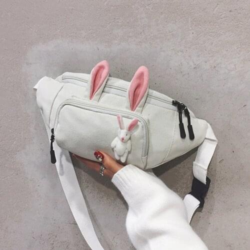 Cute Rabbit Waist Packs for Women Casual Canvas Shoulder Bag Student Crossbody Chest Bag Purse Small Pack