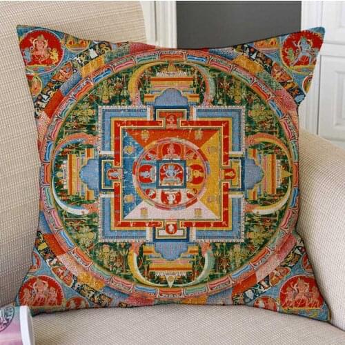 18" Tibetan Buddhism Mandala Wall Painting Art Worship Decorative Pillow Case Mysterious Antique Buddhist Cultural Cushion Cover