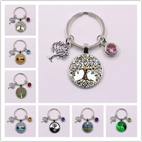 New 10-color Birthstone stone Tree of Life Statement Keychain Art Photo Glass Pendant Keychain Gift Jewelry Charm Bag Souvenir