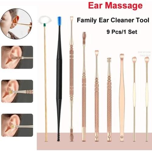 New 7pcs/set Ear Pick Wax Remover Cleaner Soft Silicone Cleaning Curette Earpick Tool Spoon Ear Steel B4K2
