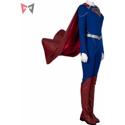 New Movie Marvel Supergirl Cosplay Costume Custom Made V Series Cloak Jumpsuit Boots One-piece For Girl Women Halloween Anime