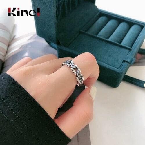 Kinel New 925 Sterling Silver Retro Do Old Rings Hollow Chain Open Rings For Women Japan Korea Fine Jewelry