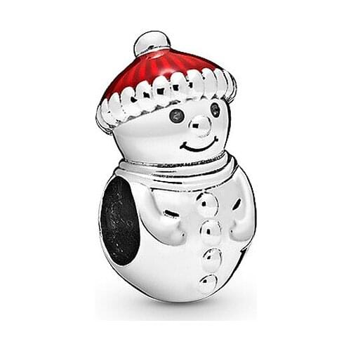 Original Silver Plated Bead Snowman and Santa Hat Christmas Charm Fit Bracelet Bangle Necklace DIY Women Jewelry