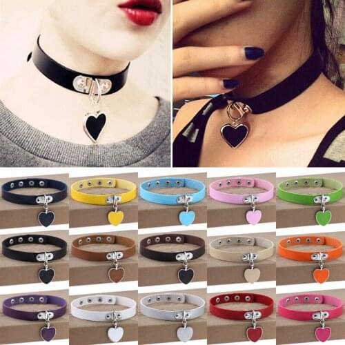 Necklaces Chokers Punk Jewelry PU Leather Choker Punk Goth 100% Handmade Collar Heart Pendant Accessories Gifts Female Jewelry