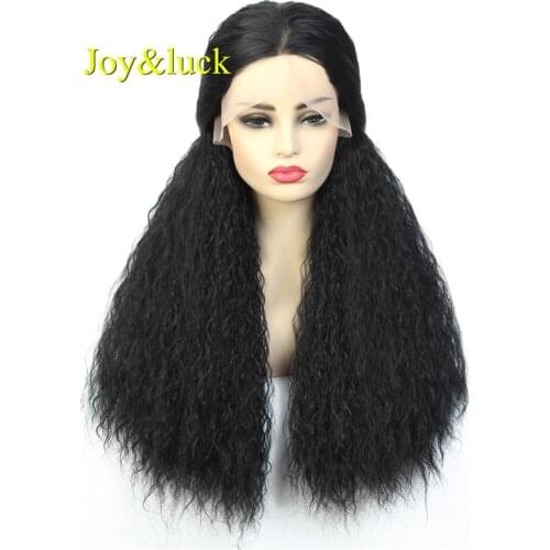 Joy&luck Long Afro Kinky Curly Wig Synthetic Lace Front Wigs Black Color Cosplay Daily Wig for Women