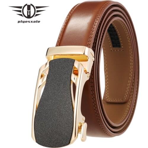 Dark Brown Genuine Leather Belts for Men High Quality Automatic Buckle Belt Jeans Strap Waistband Luxury Mens Dress Belt B328