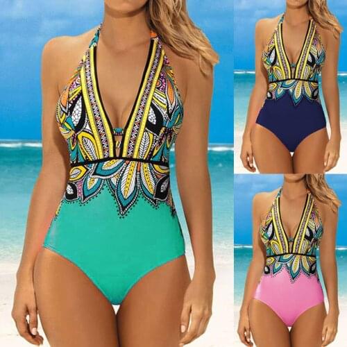 Sagace gathered steel strap bra womens sling deep V printed bikini one piece swimsuit купальники женские 2021