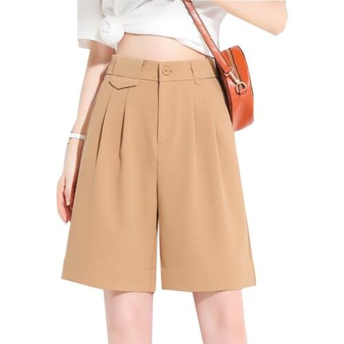 Shorts, womens summer thin new high waist, loose wide legs, khaki, four straight suits, five pants