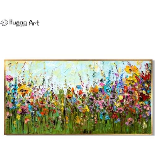 Modern Large Artwork Handmade Flower Landscape Canvas Oil Painting for Living Room Decor Knife Flower Wall Decor Painting