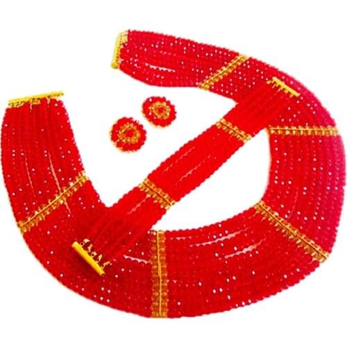 Gorgeous Red Nigerian African Beads Jewelry Set Dubai Wedding Jewelry Set Wholesale Price Beads Free shipping CHK010