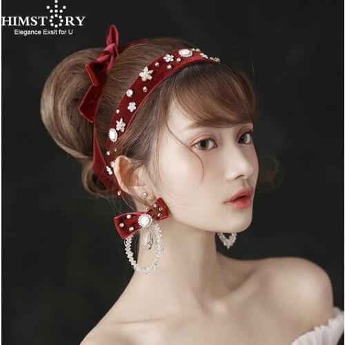 Himstory Vintage Red Hairband Hair Accessories Handmade Crystal Rhinestones Wedding Dress Bridal Hairwear Wedding Headpiece