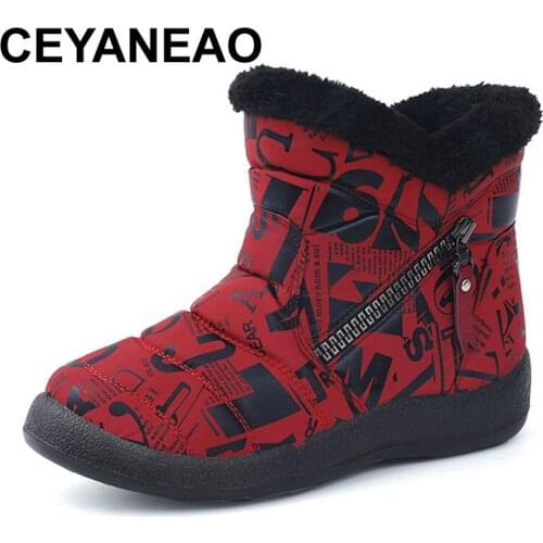 CEYANEAO Woman Winter Short Plush Boots Women Snow Boots Woman Waterproof Shoes Women Warm Zipper Platform Shoes Ladies PlusSize